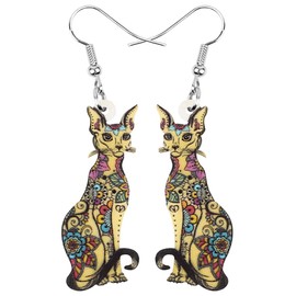 Bonsny Acrylic Long Drop Dangle Cat Earrings "CAYLEIGH Statement Pop-Art Kitten Gift Girl Women (Yellow)
