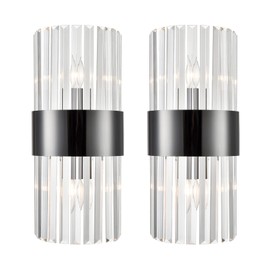 SAMTEEN Crystal Wall Sconces Set of Two Modern Titanium Black Crystal Sconces Wall Lighting 2-Light Clear Glass Wall Light Fixtures for Bathroom Hallway Bedroom