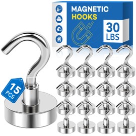 LOVIMAG Magnetic Hooks for Hanging, 30lbs Magnet Hooks for Cruise Ship Essentials, Strong Magnets for Classroom, Rare Earth Magnets with Hooks for Cruise Must Haves, Camper, Locker,Ceiling-15 Pcs