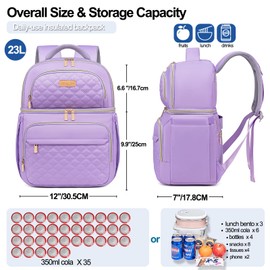Romenrita Lunch Backpack Insulated Coolers Backpacks - Double Decker Lunch Box, Leakproof Insulated Backpack for Women Lunchbag Lunchbox Back pack Travel Cooler Bag for Picnic Beach Camping Work