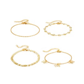 UYRVAPE Women's Adjustable Anklet Stainless Steel Waterproof Anklet Boho Anklet Gold Heart Anklet Beads Anklet Foot Jewellery for Women and Girls Pack of 4
