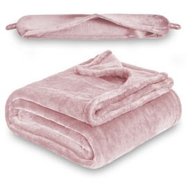 Yaning 2 in 1 Travel Blanket, Soft Warm Blanket with Cozy Neck Pillow Case, Portable Blanket Set for Airplane, Camping, Car (Dusty Pink)