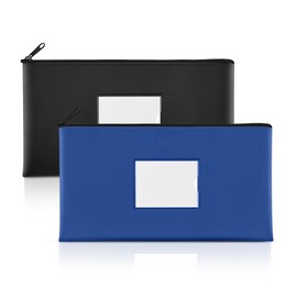 SMARTAKE 2-Pack Money Bags with Zipper, PU Leather Bank Deposit Bags, Waterproof Money Pouch for Organize Cash, Coins, Cosmetics, Invoice, Bills, Tools, 11.5 x 6.2 Inches, Navy Blue & Black