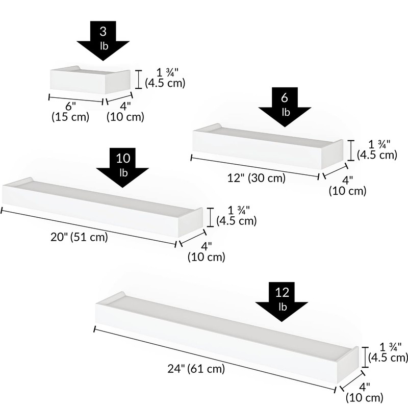 Ballucci Modern Ledge Wall Shelves, Set of 4 Wood Floating