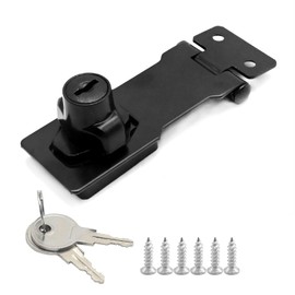 EATAKWARD Hasp Lock 4-Inch for Double Door Window Barn Closet Drawer Cabinet Garage, Stainless Steel Brushed Nickel, Black, 1PC