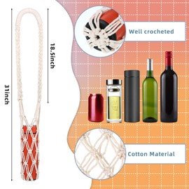 Lothee 2 Pcs Macrame Water Bottle Carrier Cotton Water Bottle Bag Long Strap Boho Holder Woven Macrame Holder for Adult Sling Wine Hiking Cycling Fitness Accessories 31.5 Inches