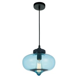 CWI Lighting Glass 1 Light Contemporary Metal Mini Pendant in Blue/Black