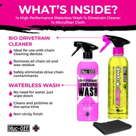 Muc-Off Waterless Wash 750 ml & Bio Drivetrain Cleaner 500ml Bundle | High-Performance Bike Cleaning Kit | Spray & Wipe Bike Cleaner + Fast-Acting Biodegradable Degreaser