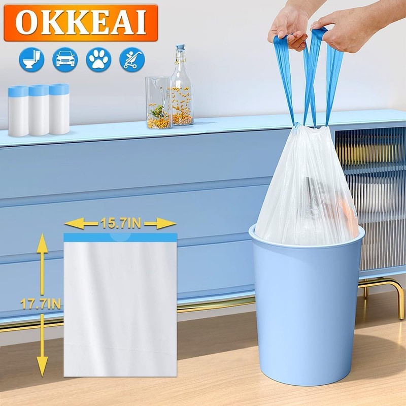 OKKEAI Small Bin Liners 5 L with Drawstring Bin Bags