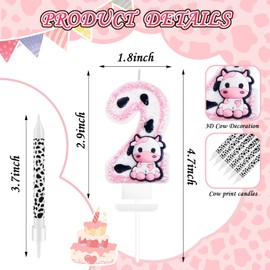 13 Pcs Cow Themed Birthday Candles - 0 to 9 Pink Cow Number Candle & Cow Print Candles, Cowgirl Theme Candle for Girls Birthday Party Decor, Holy Cow Im One Birthday Decorations (Number 2)