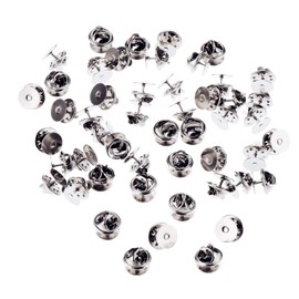 Canomo 50 Pairs Butterfly Clutch Tie Tacks Brass Pin Backs Blank Pin Keepers with 10mm Blank Pins(Silver)
