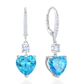 Vesitim Women's Heart Dangle Earrings Sterling Silver Solitaire Drop Earring Birthstone Leverback Jewelry Gift
