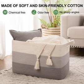 OIAHOMY Rectangle Woven Storage Basket - Nursery Cotton Rope Baskets for Storage, Toy Basket Organizing for Living Room, 17.7"x13.8"x11"- Pack of 3 - Gradient Gray