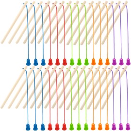 30 Pcs Kids Wooden Magnetic Fishing Poles Mini Magnetic Fishing Rods Play Fishing Poles for Preschool Boys Girls Fishing Game Activity, 5 Colors