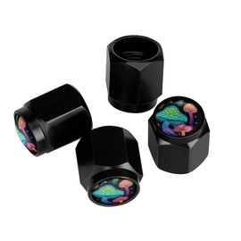 Muishi Mushroom Magic Leaf Tire Valve Stem Caps, Aluminum Black Stem Tire Valve Caps Universal Stem Covers for Cars, SUVs, Trucks, Bikes, Motorcycles, Bicycles (4 Pack)