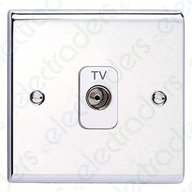 Deta SD1264CHW TV Aerial Co-Axial Socket Isolated - 1 Gang (Polished Chrome/White Insert)