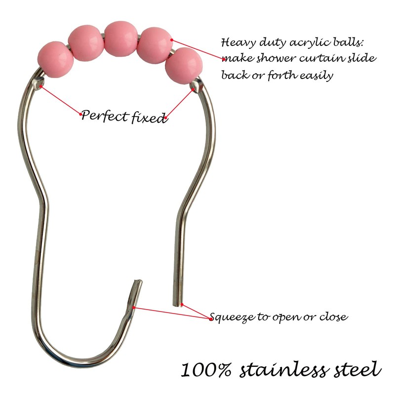 Shower Curtain Rings, Stainless Steel Shower Curtain Hooks Acrylic Roller