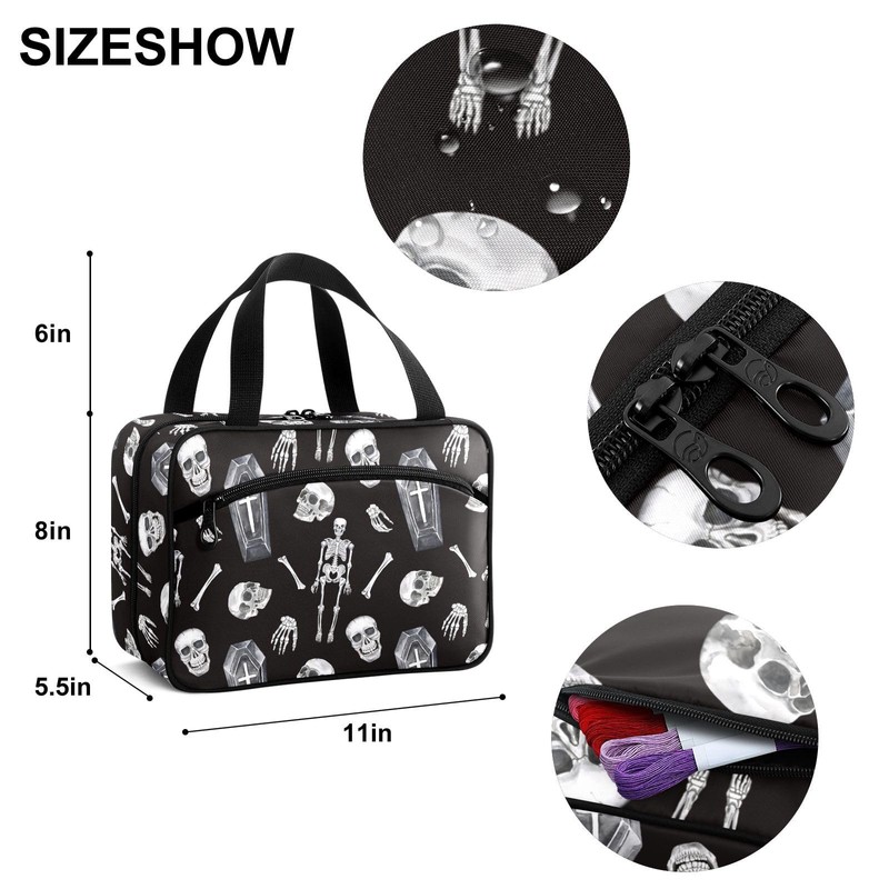YNNALE Sewing Supply Organizer Bag, Gothic Skull Skeleton Coffin Black