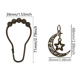 12 Pcs Decorative Celestial Moon Stars Shower Curtain Hooks Rings, Rust Proof Stainless Steel Shower Hook Hanger for Witch Celestial Theme Bathroom Tub Shower Rod Decor (Bronze)