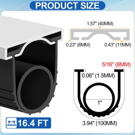 MYFAMIREA 16.4FT Garage Door Seals Bottom Rubber, Pre-drilled Aluminum Track Retainer Kit Weather Stripping, U+O Ring Weatherproof Threshold Strip Replacement Bottom for Garage Door,1.57" Width, Black