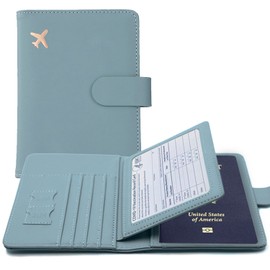 Porta de Pasaporte de Cuero PU, Funda para Pasaporte con Bloqueo RFID, Billetera de pasaporte, Titular de Pasaporte de Billetera de Viajes con Soporte para la Pluma para Mujeres/Hombres (AzulMarino)
