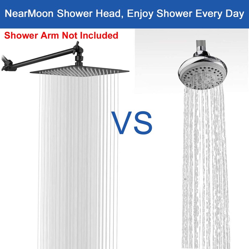 NearMoon Rain Shower Head, High Flow Stainless Steel Square Rainfall