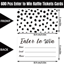 Whaline 600Pcs Enter to Win Cards 3.5 x 2 Inch White Black Dots Entry Form Raffle Tickets with Name Email Phone for Contest Ballots Carnivals Auctions Prizes Events Supplies