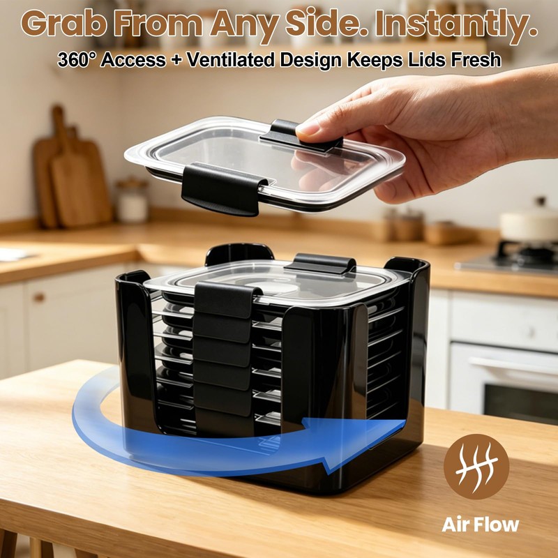 3Pcs Stackable Lids Organizer Compatible with Rubbermaid Brilliance Lids for