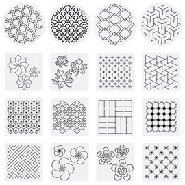 FREEBLOSS 16Pcs Sashiko Stencil Set PET Sashiko Templates Square Embroidery Pattern Stencil Geometric Sashiko Pattern Template for Hand Quilting and Embroidery 14x14cm