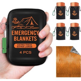 Emergency Blankets for Survival, 2-Pack/4-Pack Space Blankets, Gigantic & Extremely Thick Survival Blanket, Suitable for Outdoor Survival, Camping, and Hiking - Color: Orange - 4 Pack