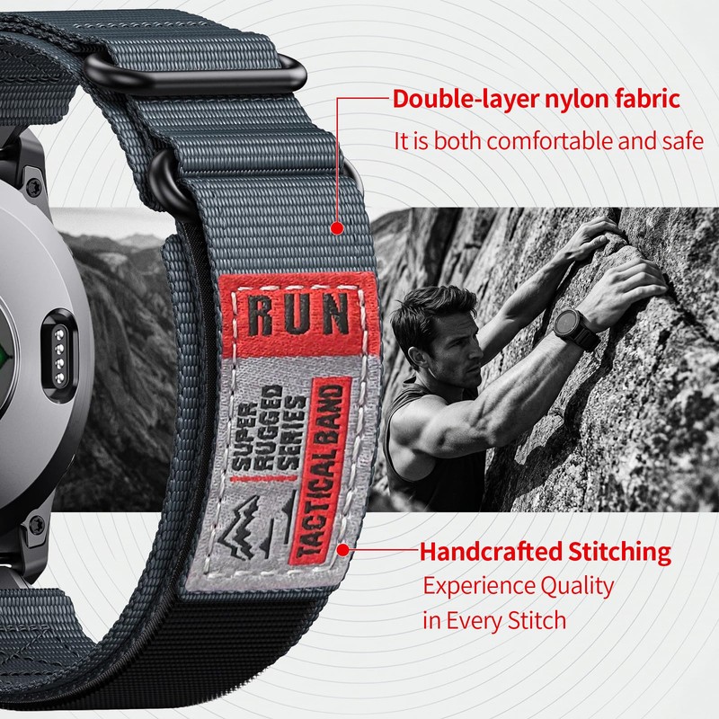 22mm Quickfit Watch Band for Garmin, Double Buckle Band Compatible