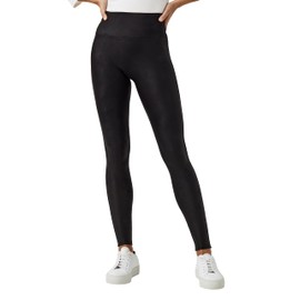 SPANX Faux Leather Fleece-Lined Leggings - Tummy Control Legging - Contoured Power Waistband Stomach Compression - High Waist - Black - 1X