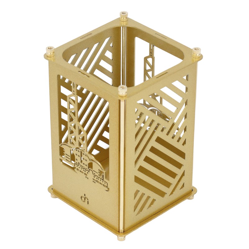 3set Pen Holder Golden Appearance Electroplating Quadrate Educational DIY Assembly