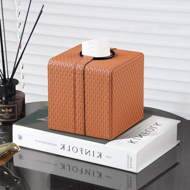 MEIBOOCH Square Tissue Box Cover with Magnetic Closure, Luxury PU