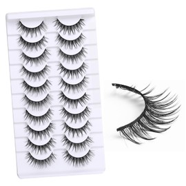 TORMEN 10 Pairs Synthetic Fiber Hard Stem False Eyelashes Wispy Fluffy Cat Eye Lashes Durable Reusable Strip Lashes, Strong Support Eyelash Extensions Look Natural Spiky Lashes for Women(Lotus flower)