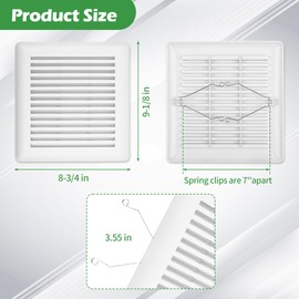 PIHIL C350GN Bathroom Grille Cover with Springs, Replacement for Broan-NuTone 695, 696N, S97017068 Wall Mount Exhaust Fan or Bathroom Ventilation Fan, 8.75" x 9.125", Plastic, White