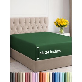 Extra Deep Queen Fitted Sheet - Hotel Luxury Single Fitted Sheet Only - Easily Fits 18 inch to 24 inch Mattress - Soft, Wrinkle Free, Breathable & Comfy Extra Deep Pockets Emerald Green Fitted Sheet