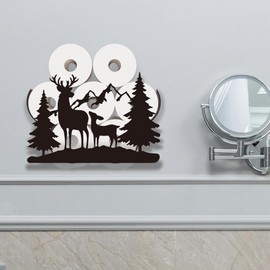 WADORN Deer Toilet Paper Holder, Metal Forest Animal Wall Mounted Toilet Paper Storage for Extra 8 Rolls Funny Animal Toilet Paper Organizer Toilet Paper Roll Holder for Bathroom Home Office Décor