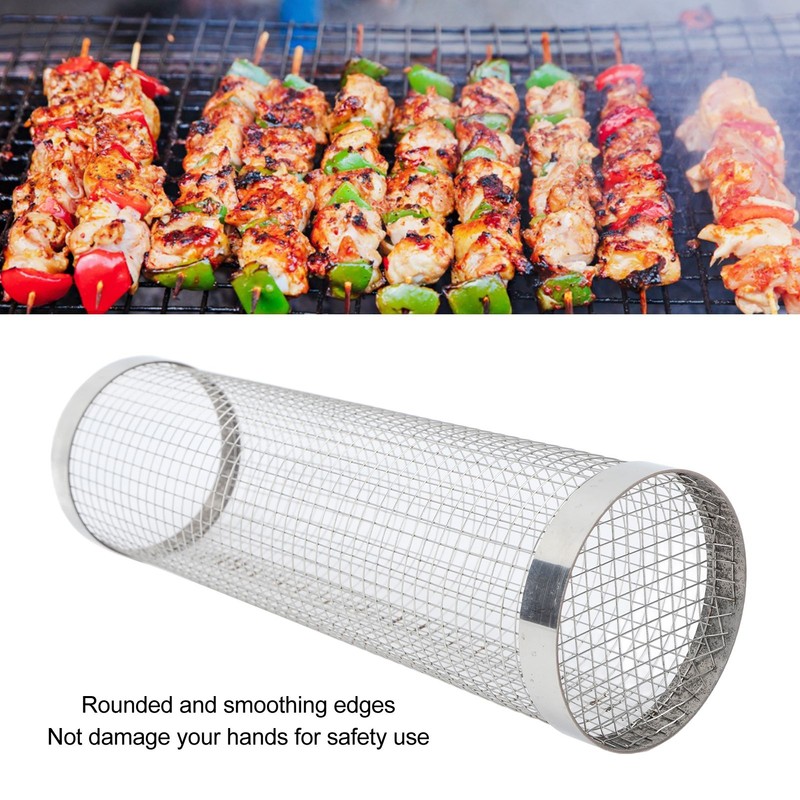 Barbecue Grilling Basket Cylinder Shaped Mesh Wire 304 Stainless Steel