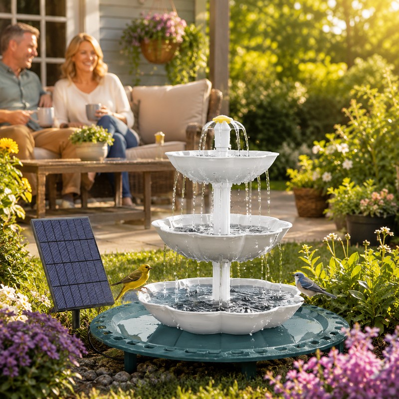 Solar Bird Bath Fountain for Garden Decor – Detachable 3-Tier
