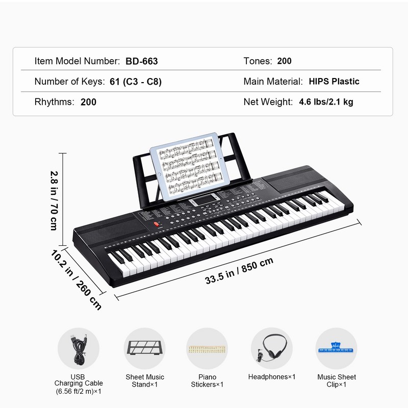 61-Key Digital Keyboard Piano for Beginners – Portable Electric Piano