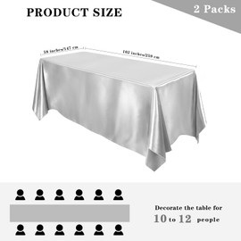 MCEAST 2 Packs Satin Tablecloth 102 x 58 Inches Rectangular Table Overlay Cover Bright Silk Tablecloth Smooth Fabric Table Decor for Wedding Banquet Table Decoration (Silver)
