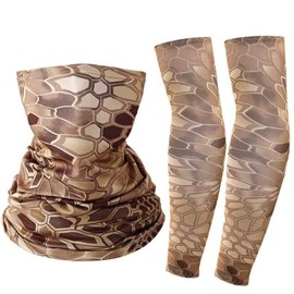 Arm Sleeves and Scarf Set for Men and Women, UV Protection, Arm Warmers, Multifunctional Scarf, Tube Scarf, Loop Scarf, for Outdoor Cycling, Running, Golf, Travel, Outdoor Sports, Khaki Python Pattern