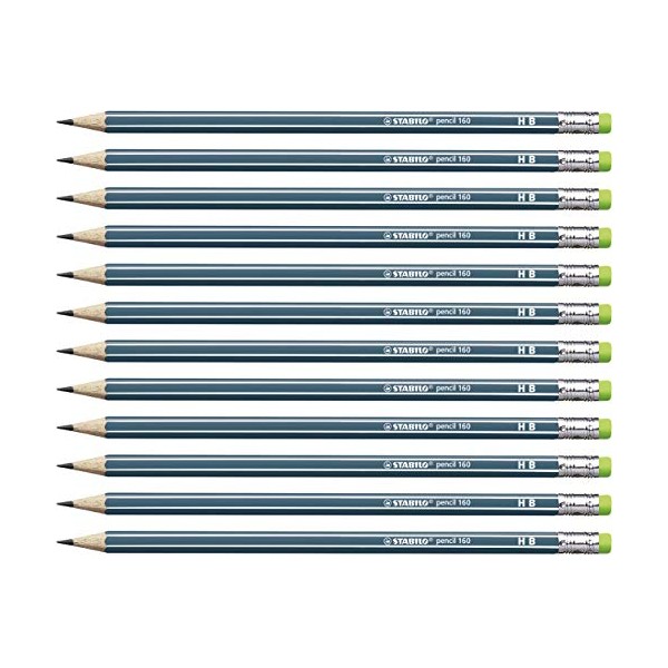 STABILO 160 HB Graphite Pencil with Eraser Tip - Petrol (Pack of 12)