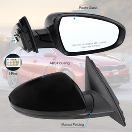 Right Passenger Side Mirror Compatible With 2019 2020 2021 2022 2023 2024 2025 Kia Forte With Manual folding Power Glass Black Replace#KI1321226(3Pins)