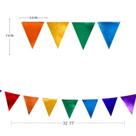 32Ft Rainbow Bunting Banner Colorful Party Decorations Metallic Fabric Triangle Flag Pennant Garland Streamers for Carnival Rainbow Fiesta Christmas Birthday Wedding Bridal Baby Shower Hanging Decor