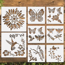 8 Pcs Large Flower Stencils for Painting, 9.84 X 9.84 Inch Flower Stencils for Crafts Reusable, Wood and Wall Stencils for Painting Large Pattern, DIY Templates Holiday Wall Paper (B)