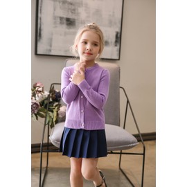 SMILING PINKER Little Girls Crewneck Cardigans Button Knitted Uniform Sweaters(4-5T,Purple)