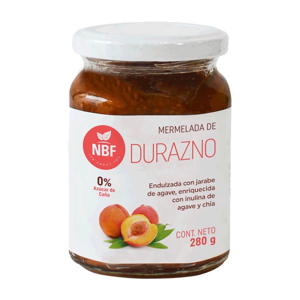 NBF Mermelada de Durazno 280gr Dieta Keto con Chia, Inulina y Jarabe de Agave