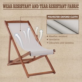 Outdoor Wooden Patio Lounge Chair 2 Set Beach Sling Chair Set Height Portable Reclining Beach Chair Solid Wood Frame with White Polyester Canvas 3 Level,Grey